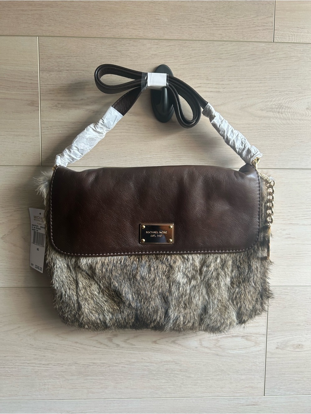 Michael Kors Sloan Rabbit Fur and Leather Shoulder Crossbody Bag NWT - Picture 2 of 14